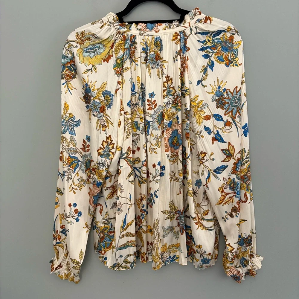 Current Air Multicolor Floral Satin Peasant Blouse Size M - Picture 7 of 15